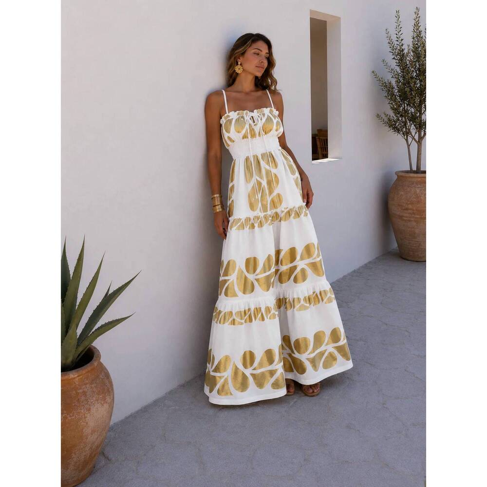 NEW MYSTERY RESORT thalassa maxi dress in gold